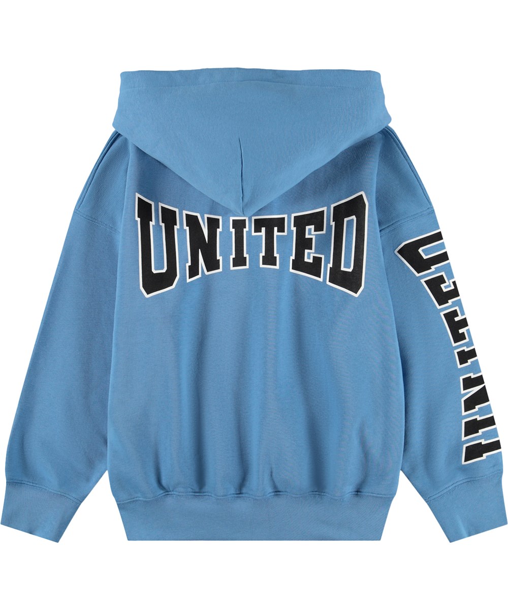 Marley - Blue Tide - Blauwe kinderhoodie met een print gemaakt van biologisch katoen