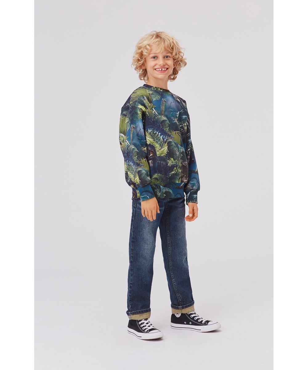 Mattis - Dino Night - Biologische sweater met dinosaurusprint