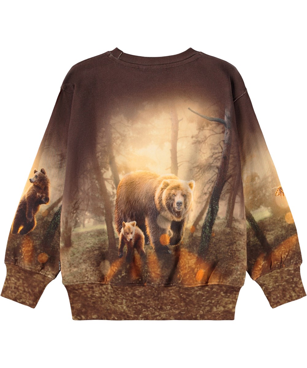 Mattis - Honey Bears - Bruine kindersweater gemaakt van zacht biologisch katoen met een print van schattige honingberen.