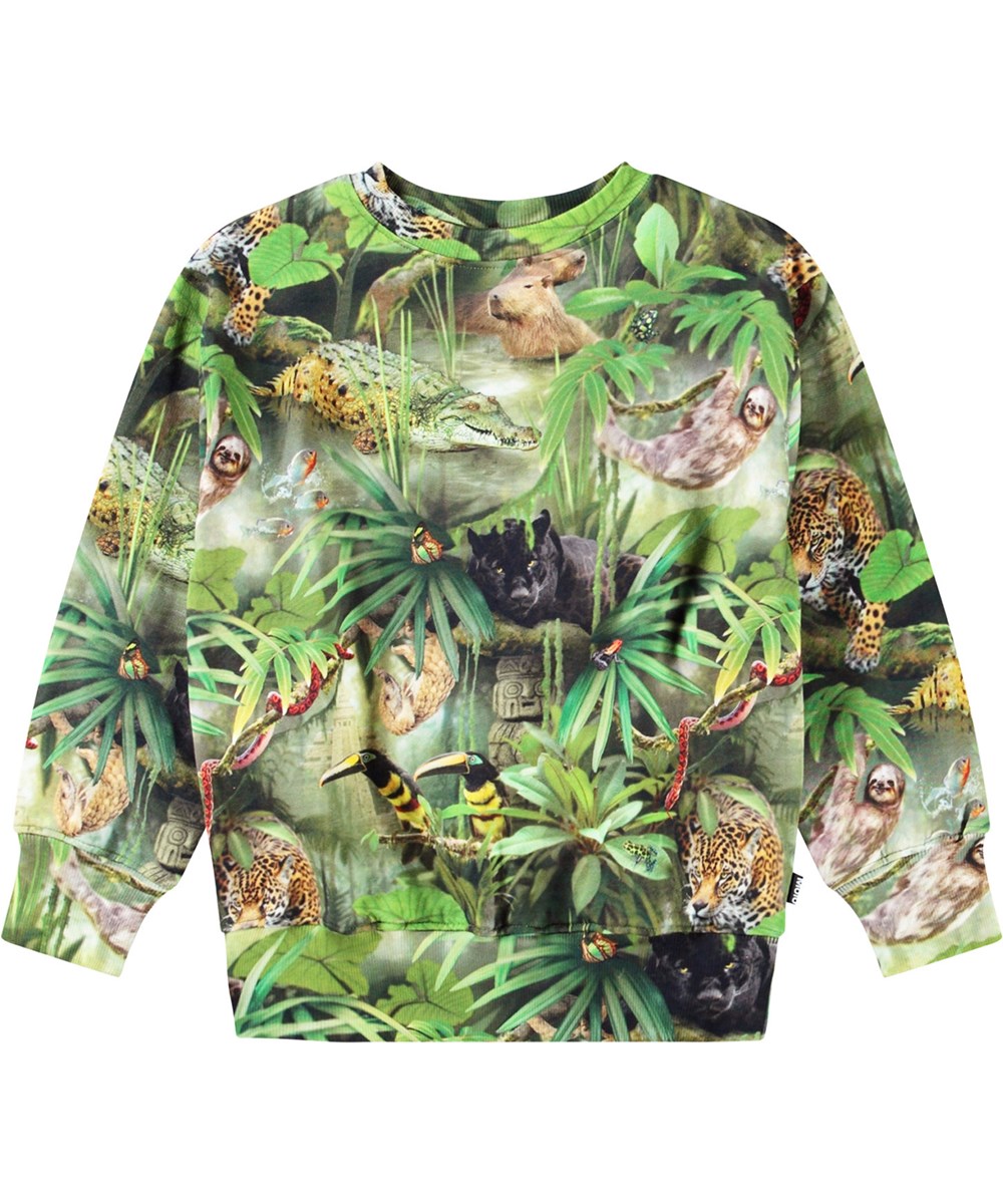 Mattis - Jungle Animals - Kindersweater van zacht bioloigsch katoen met print en ribboord rond de hals, mouwen en onderkant.