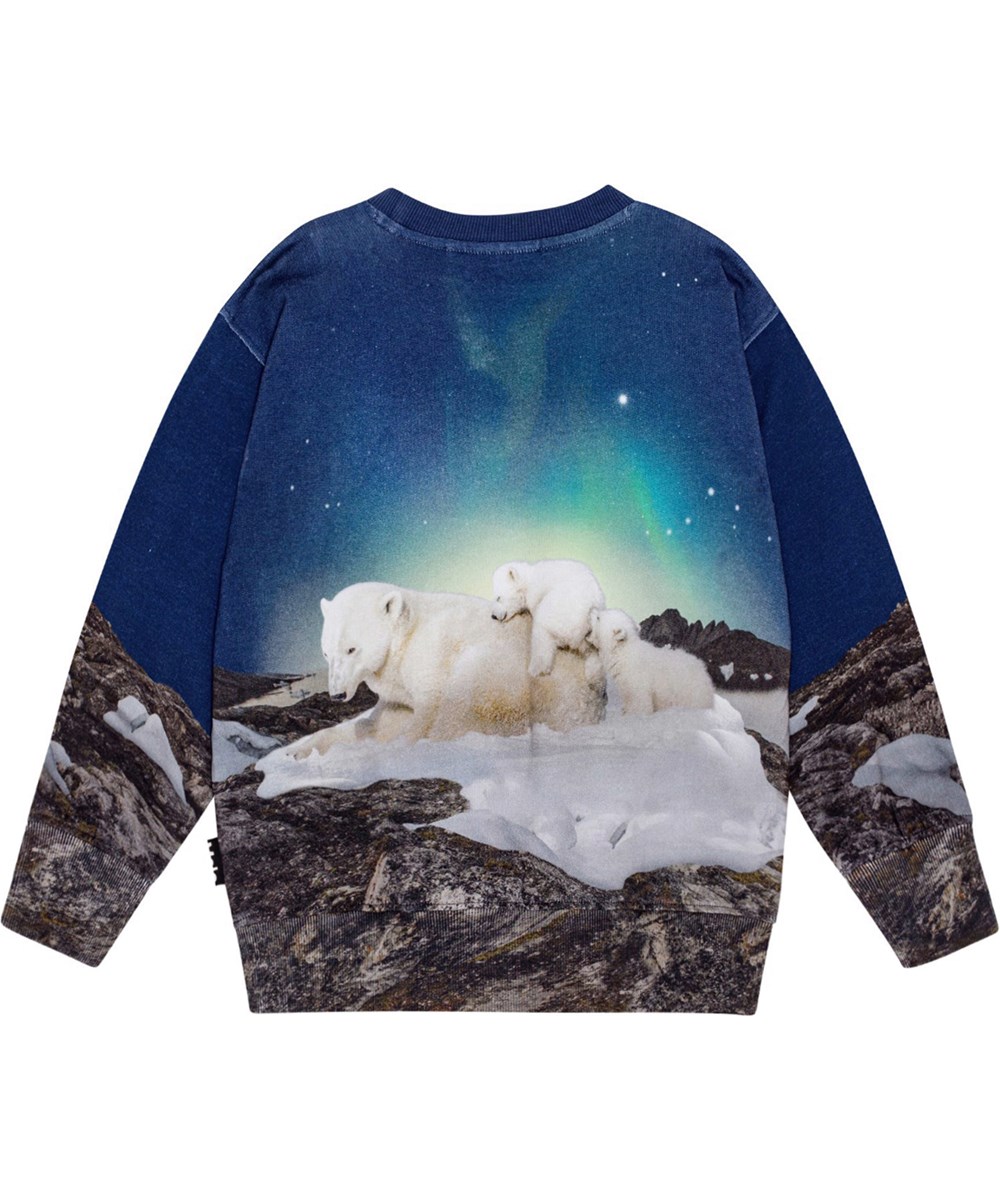 Mattis - Polar Night - Donkerblauwe sweater met ijsbeerprint.