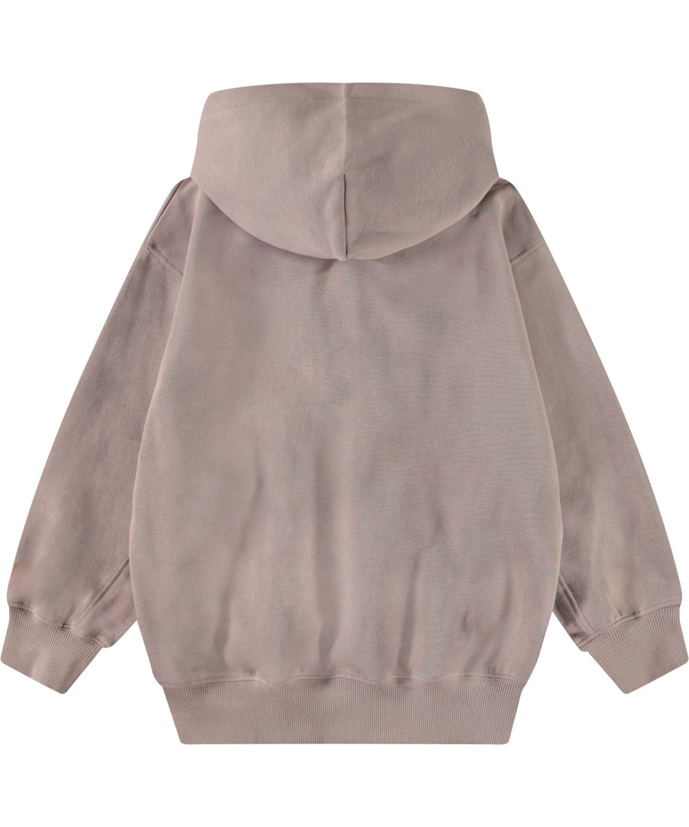 Maxx - Cinder Rock - Lichtbruine oversized kinderhoodie van zacht biologisch katoen met voorzakken en ribboord.