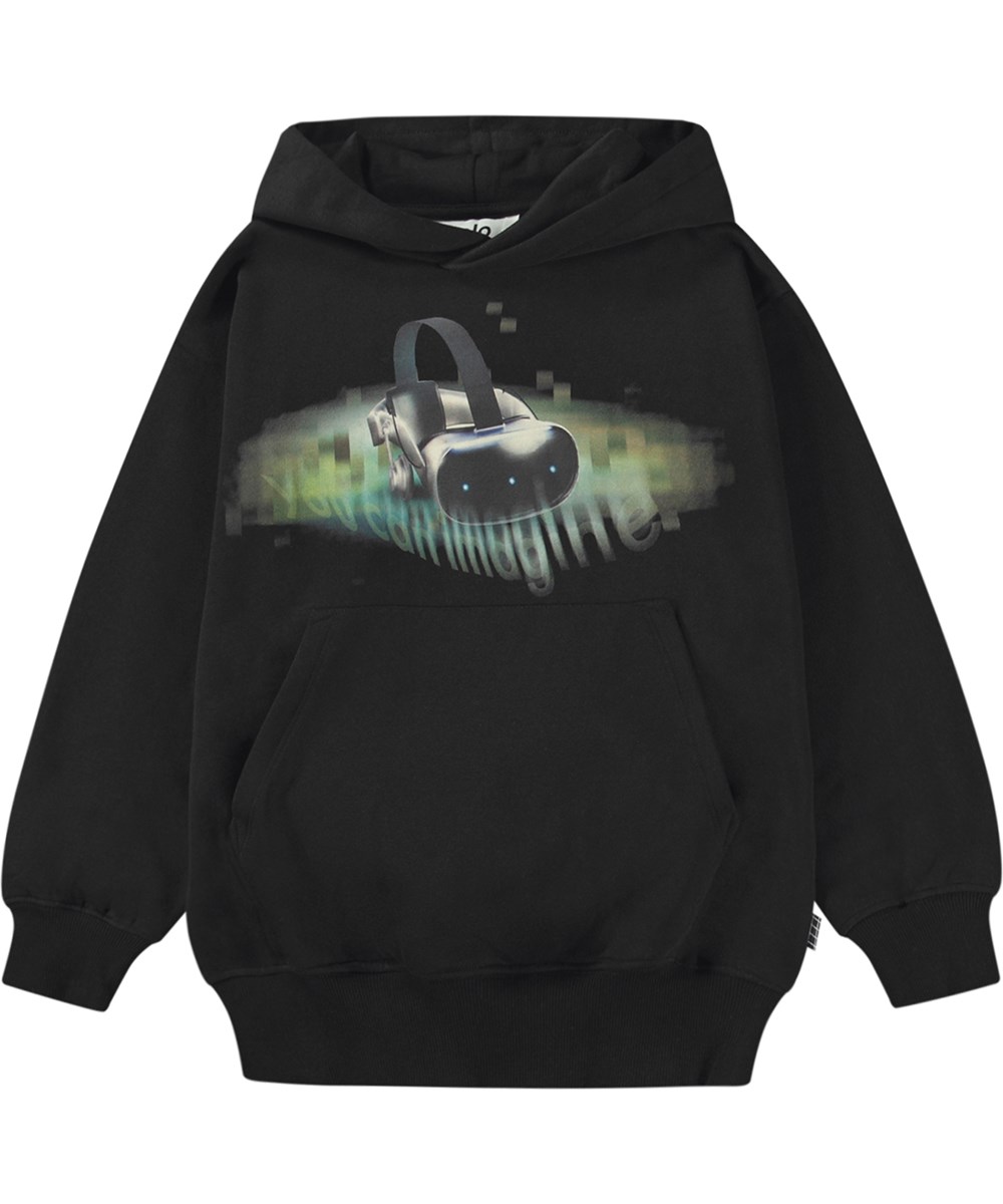 Maxx - VR Headset - Zwarte hoodie met buidelzak en print geïnspireerd op VR.