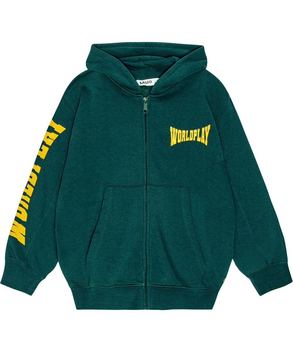 Mazz - Ponderosa Pine - Groene hoodie van biologisch katoen met rits.
