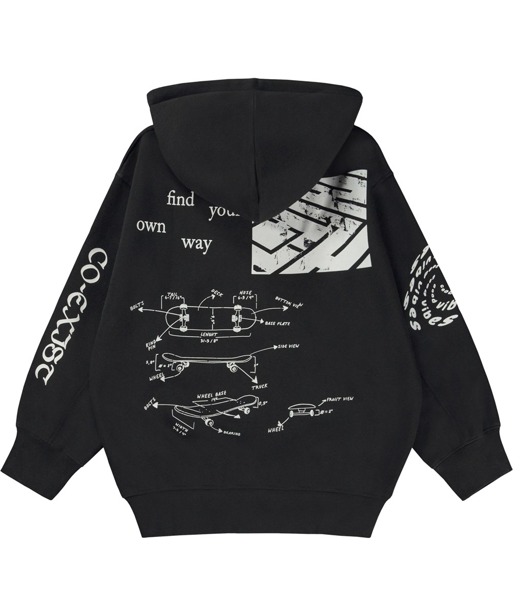 Mazz - Black - Zwarte hoodie met rits en grafische print