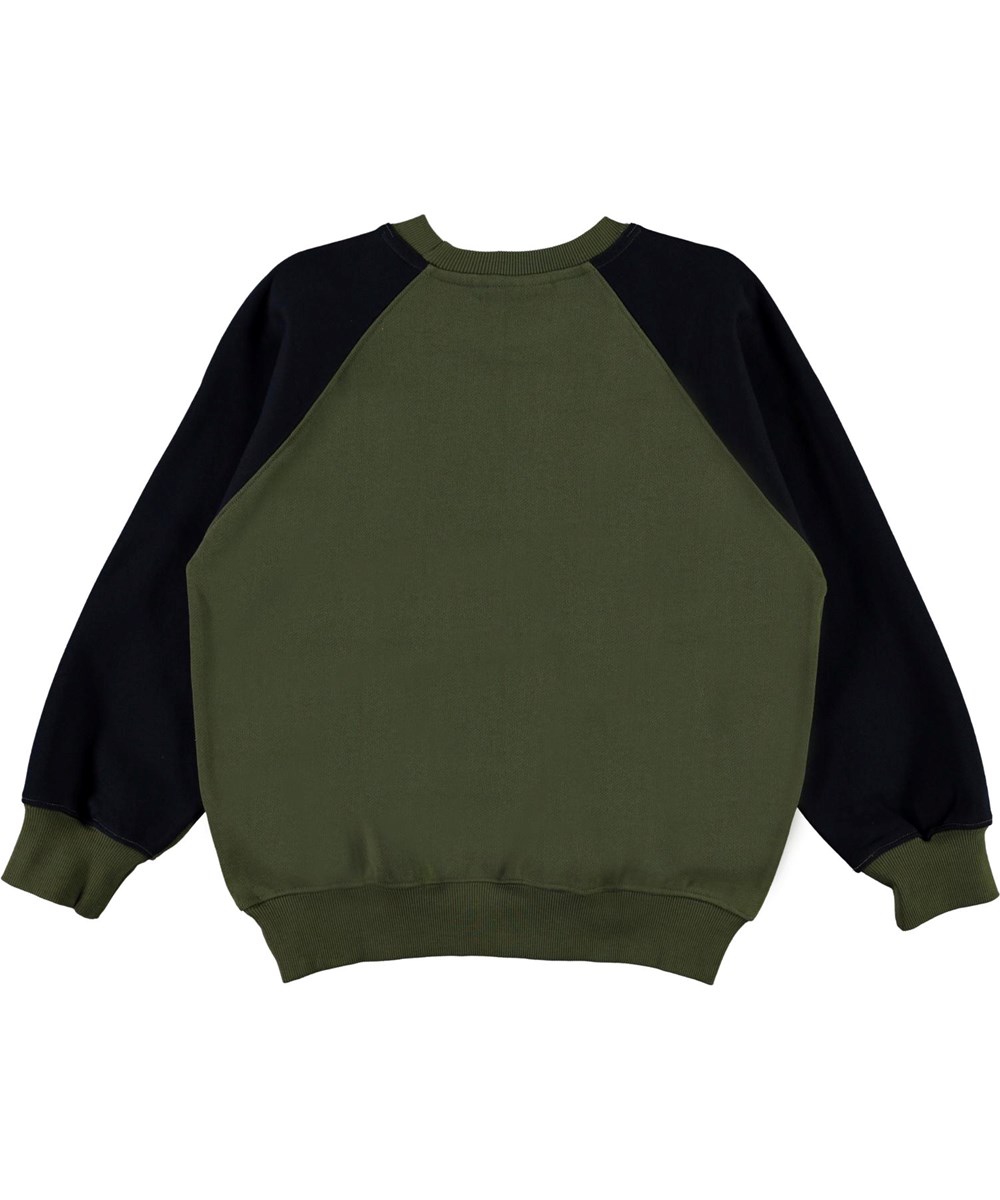 Mir - Duo - Groene biologische sweater met blauwe mouwen