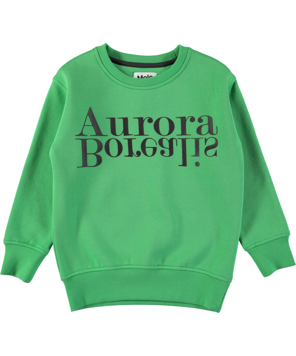 Mogens - Aurora Borealis - Groene trui met zwarte letters