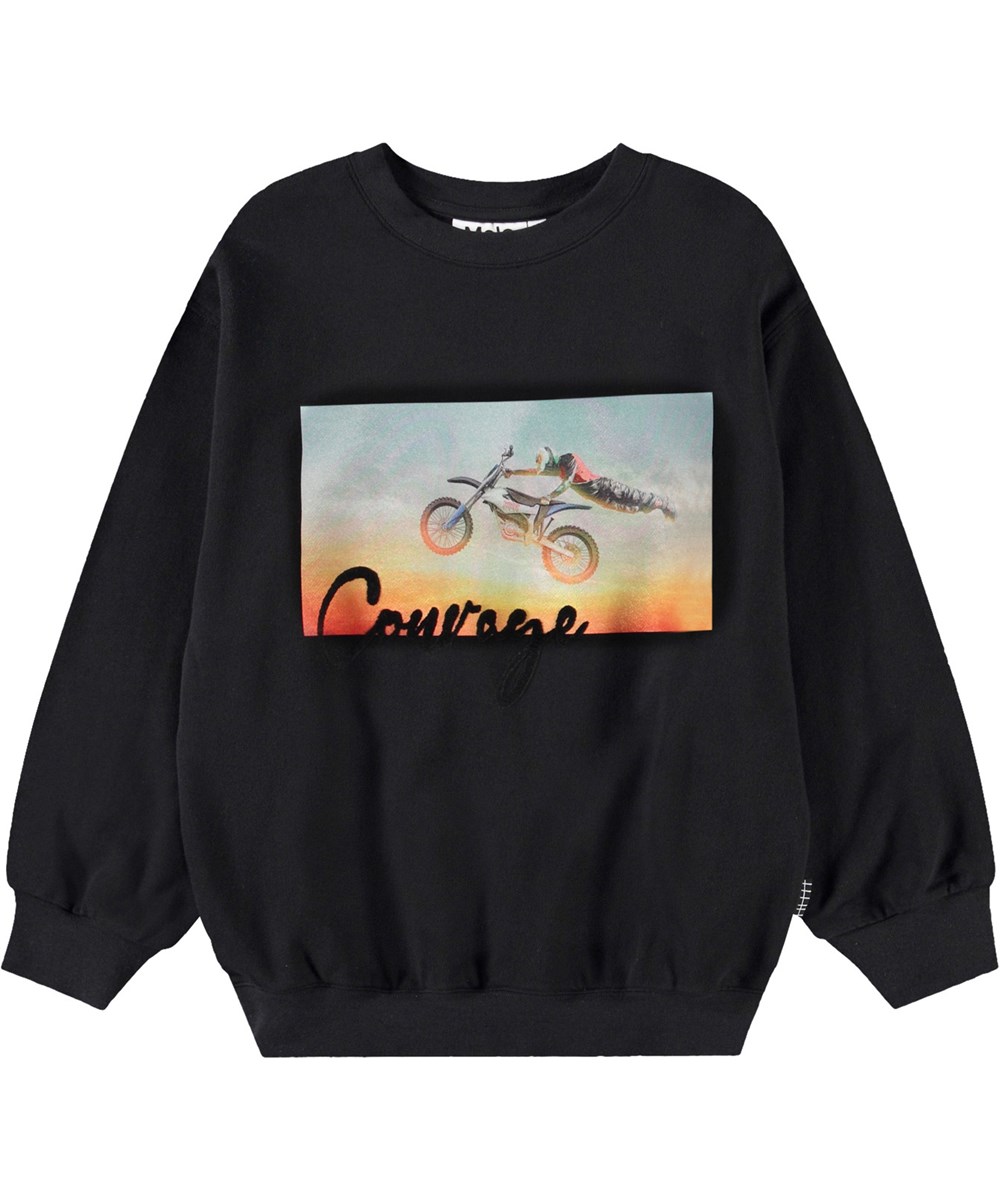 Monti - Airtime - Kindersweater van zacht biologisch katoen met print en ribboord rond de hals, mouwen en onderkant.