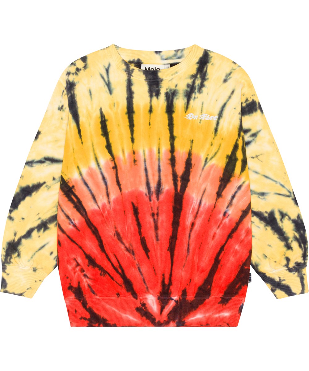 Monti - Fire Dye - Biologische sweater met tie-dye print in de kleuren rood, oranje en geel