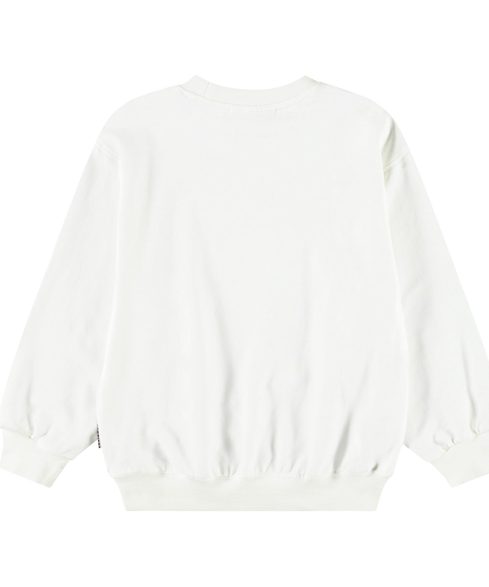 Monti - If You Slip___ - Witte kindersweater van zacht biologisch katoen met print en ribboord rond de hals, mouwen en onderkant.