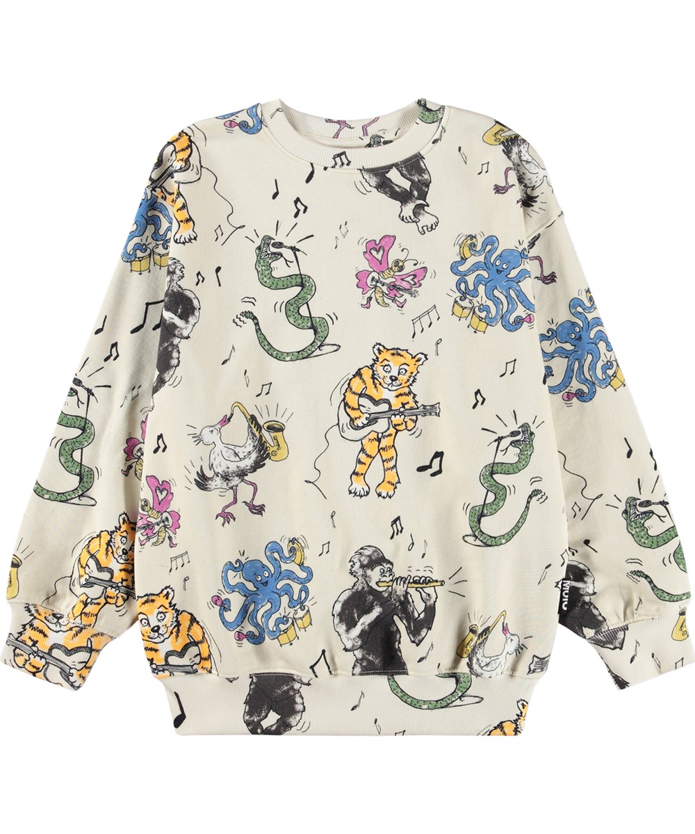 Monti - Play Together - Beige kindersweatermet een dierenprint gemaakt van biologisch katoen 