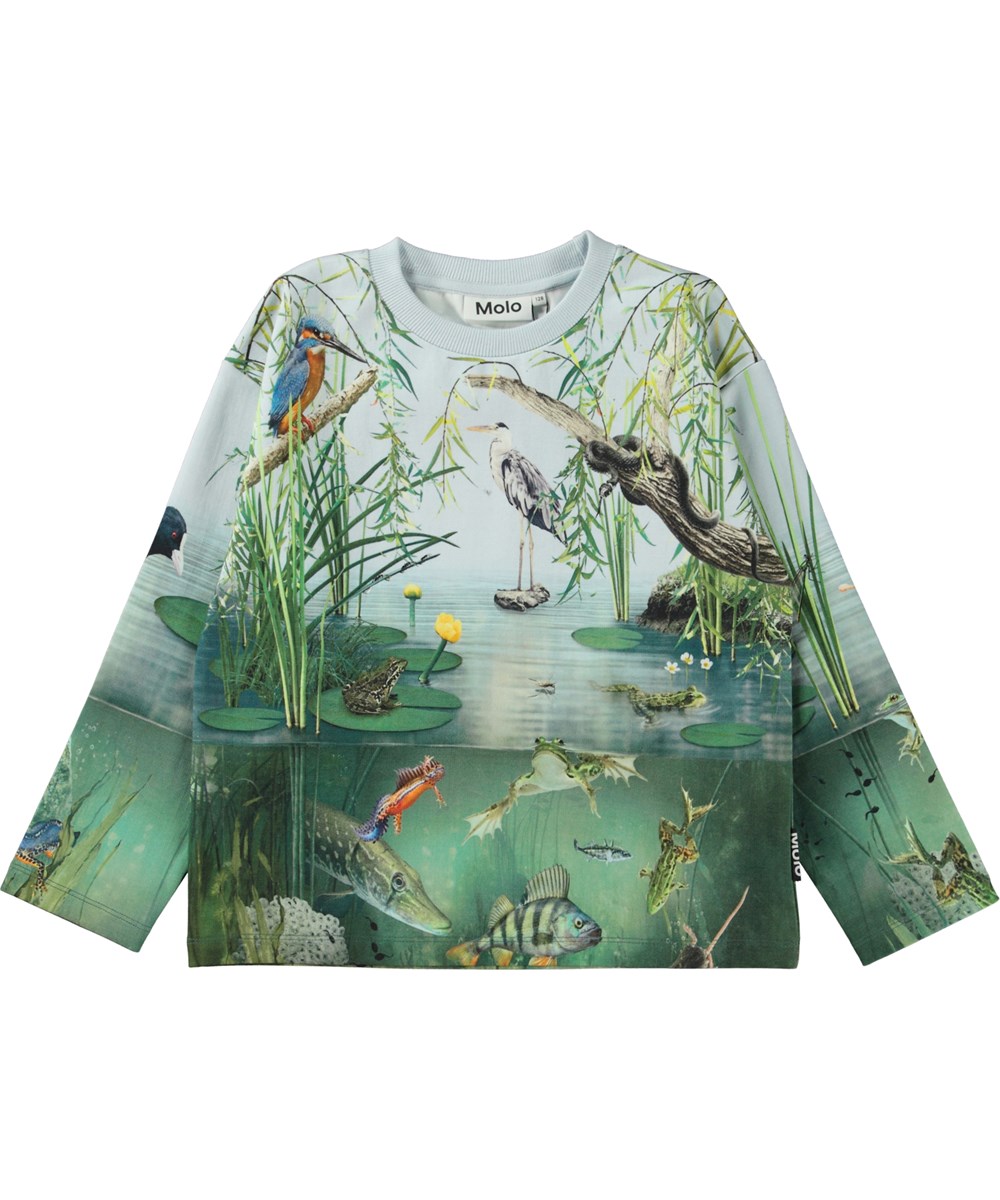 Mountoo - At The Pond - Biologische sweater met vijver en dierenprint
