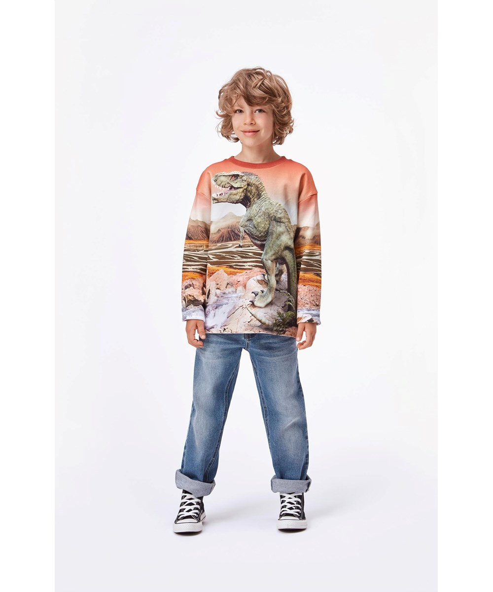 Mountoo - Dino Landscape - Biologische shirt met T-Rex dinosaurusprint
