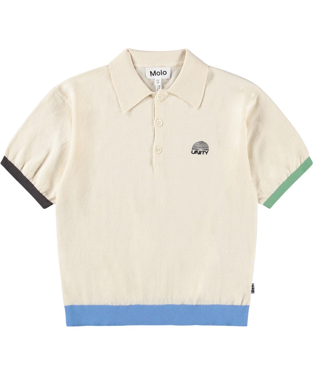 Brooks - Summer Sand - Gebroken witte gebreide kinderpolo gemaakt van biologisch katoen