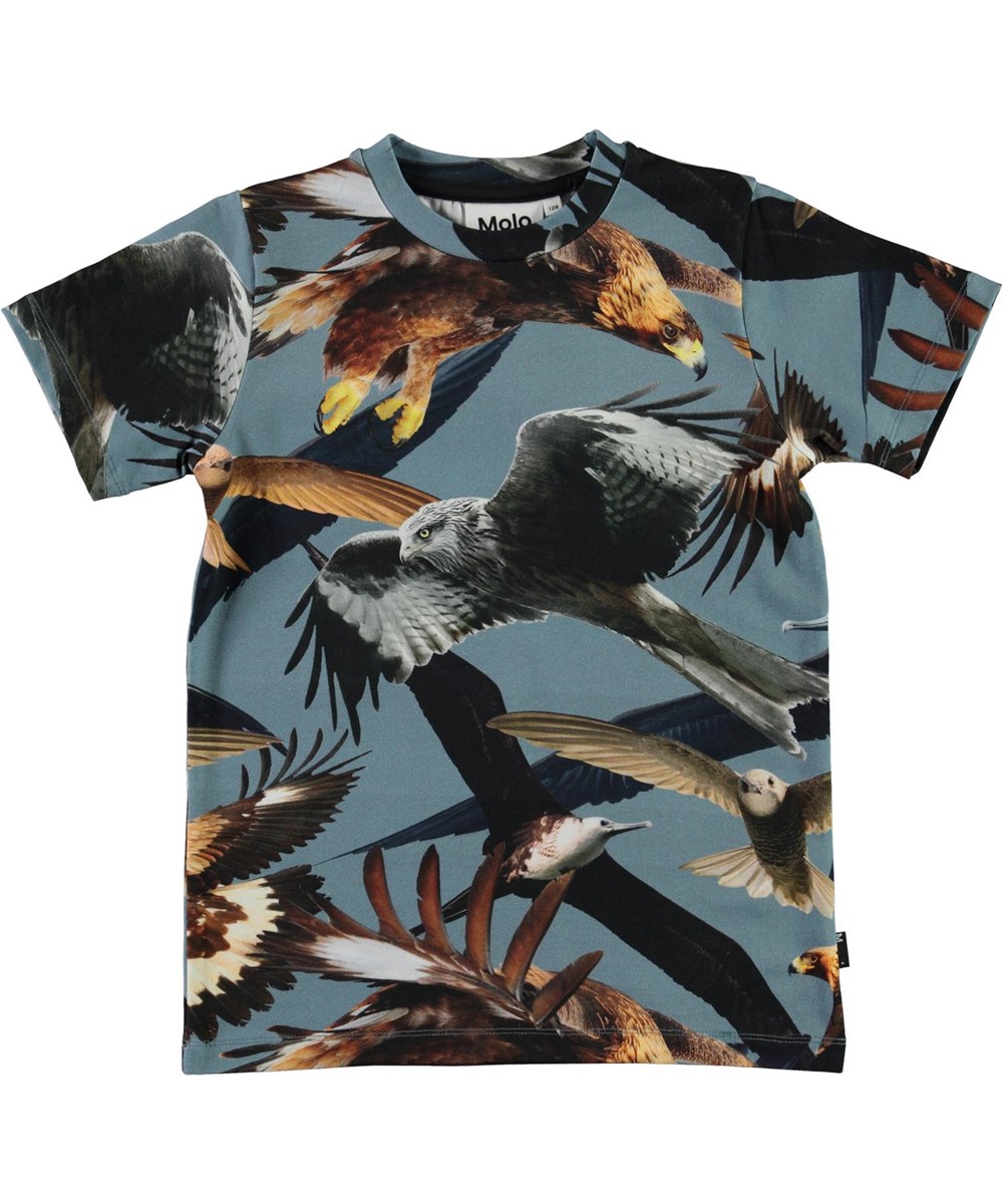 Ralphie - Birds - Blauwe biologische t-shirt met vogels