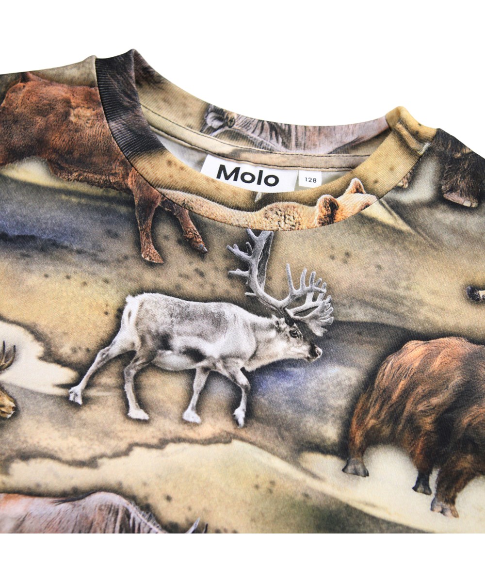Ralphie - Cave Animals - Kinder t-shirt gemaakt van zacht biologisch katoen met print en een ribboord rond de hals.