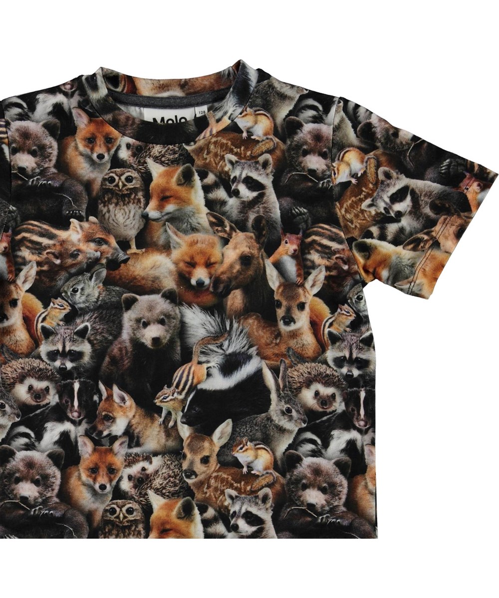 Ralphie - Forest Animals - Bruine biologische t-shirt met dierenprint