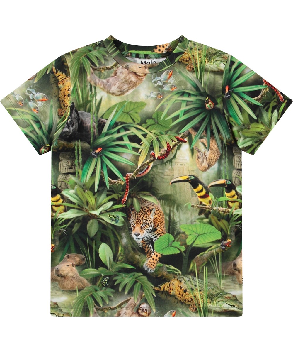 Ralphie - Jungle Animals - Aansluitend kinder t-shirt van zacht biologisch katoen met ribboord rond de hals.