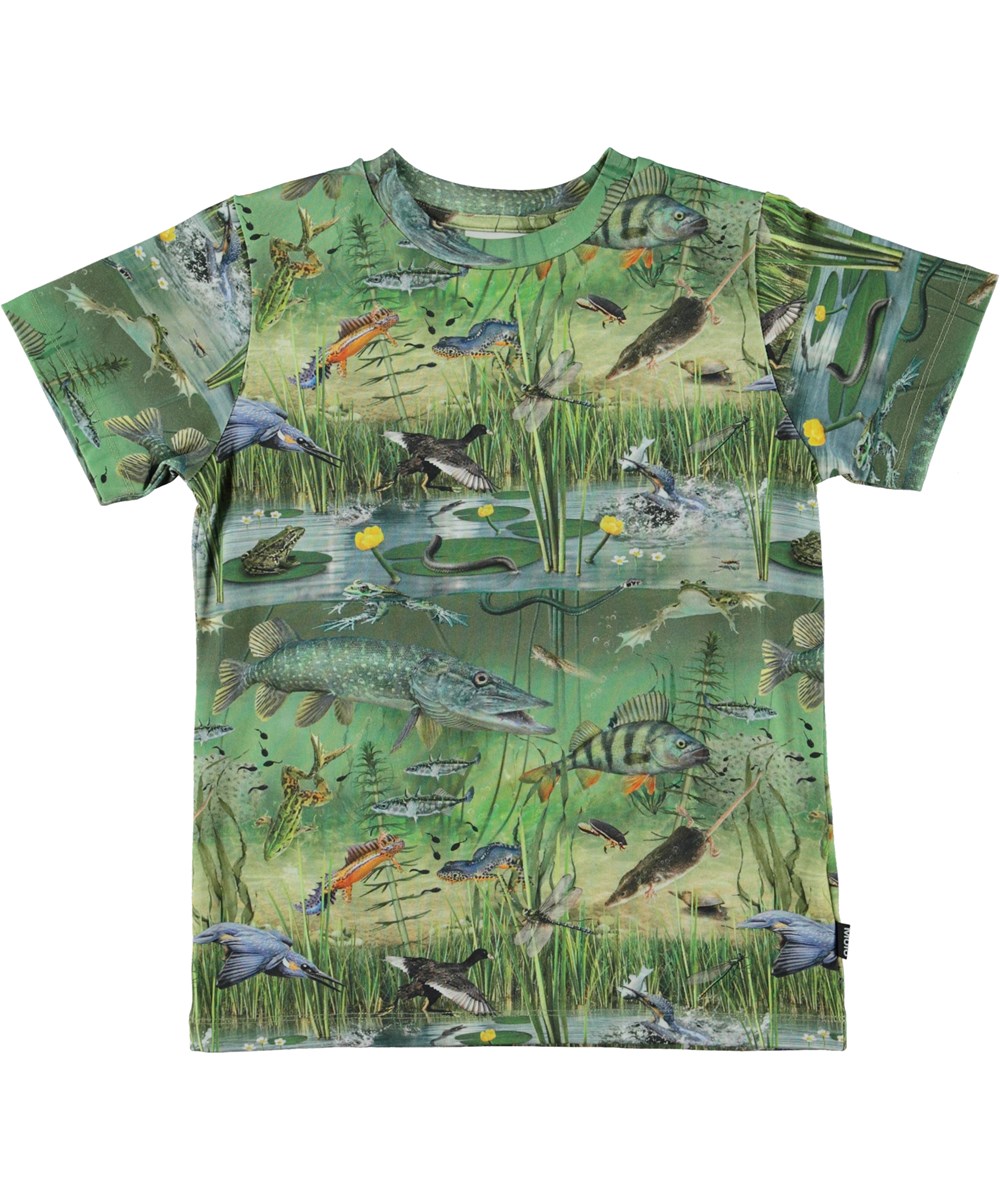 Ralphie - Wondrous Pond - Groene biologische t-shirt met een vijverprint