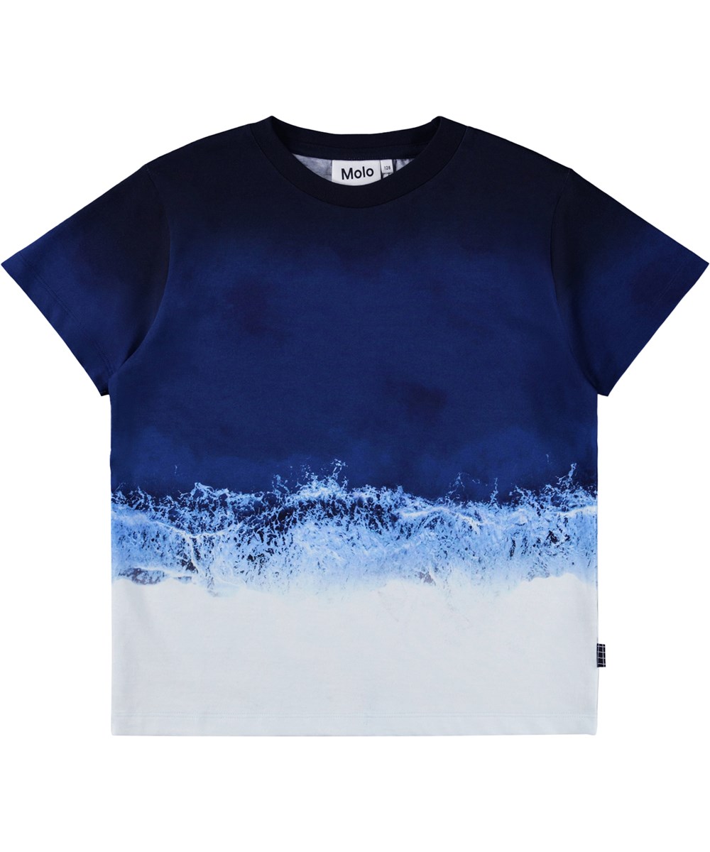 Rame - Big Ocean - Blauw T-shirt van biologisch katoen met print.
