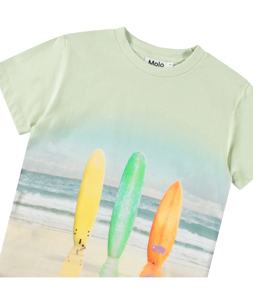 Rame - Bright Boards - Lichtgroen kinder t-shirt in zacht biologisch katoen met een ribboord rond de hals