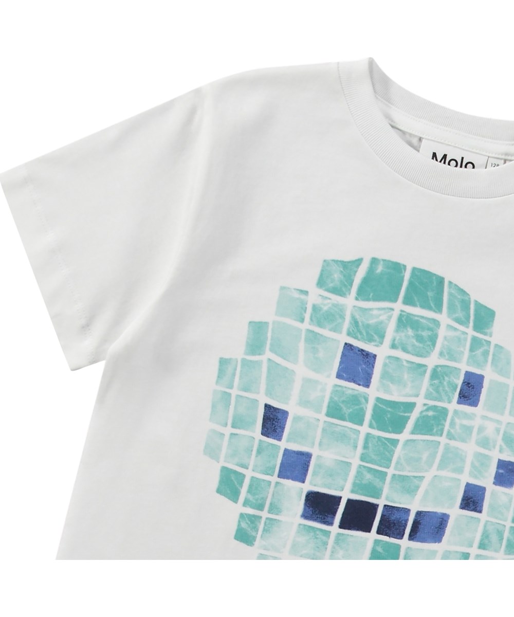 Rame - Tile Happy - Wit kinder t-shirt van biologisch katoen met korte mouwen en ribboord rond de hals.