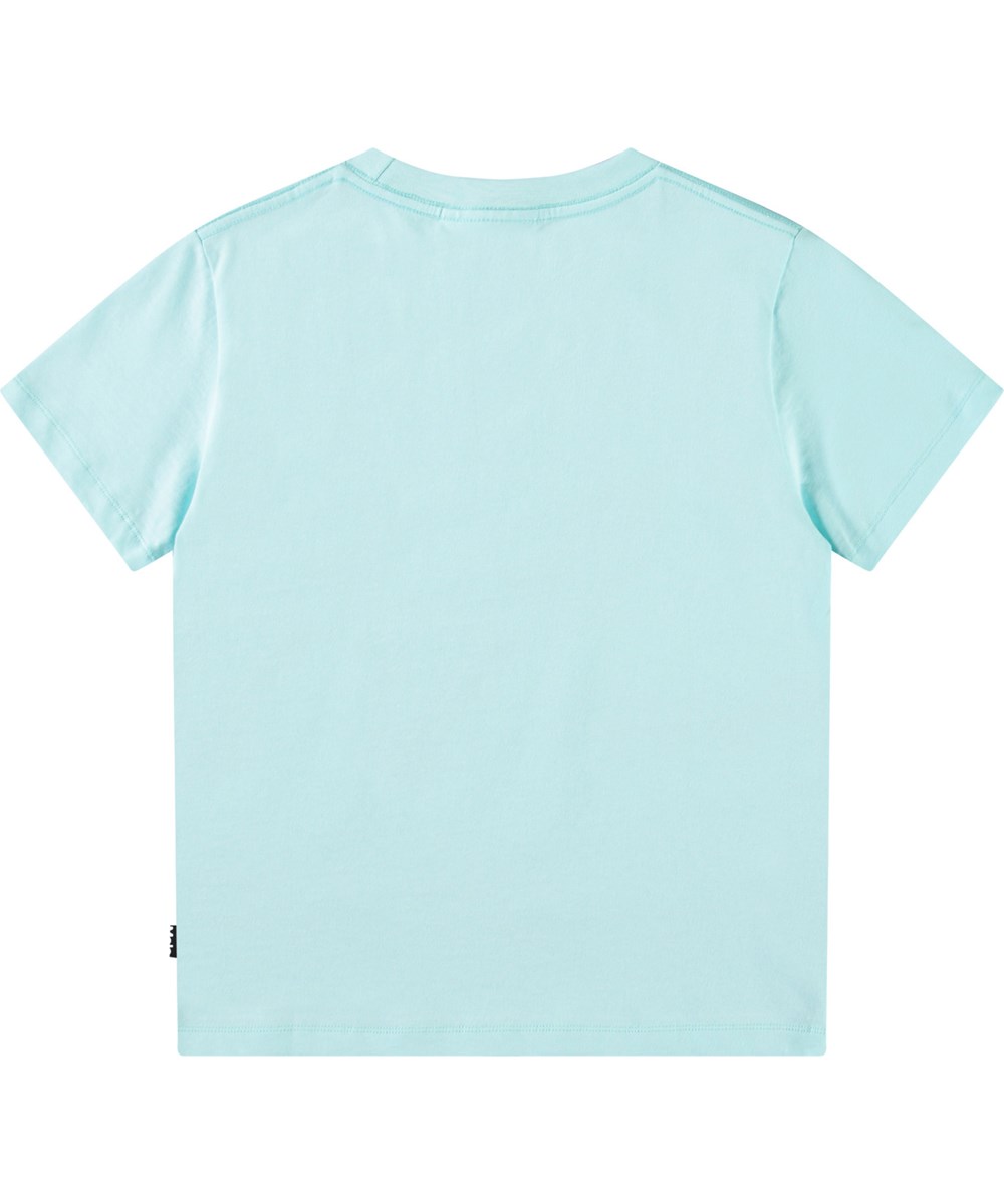 Rame - Whale Jump - Lichtblauw kinder t-shirt in zacht biologisch katoen met een ribboord rond de hals