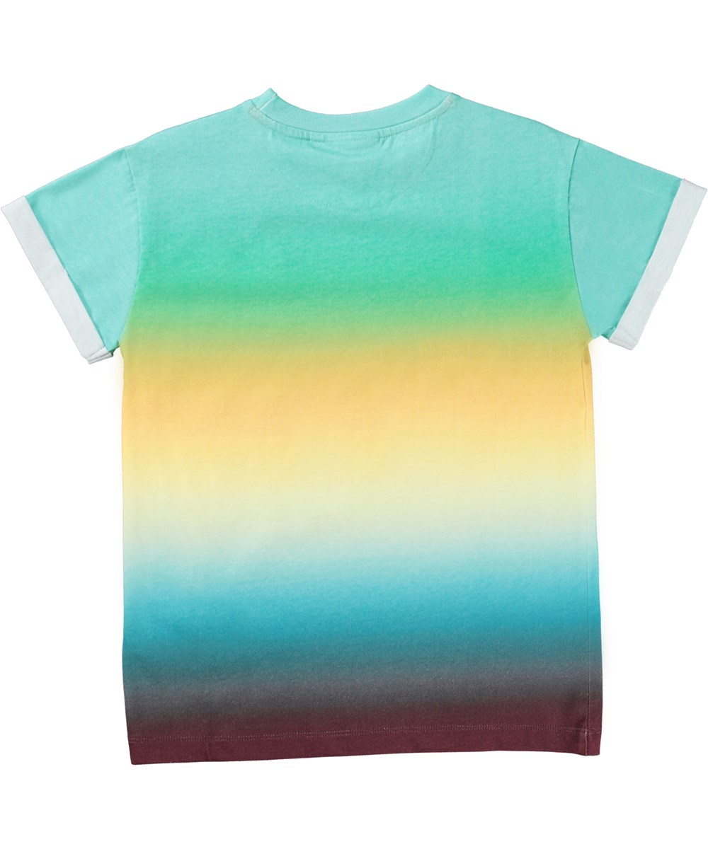 Randon - Palm Spray Face - Blauwe en gele t-shirt van biolgische katoen met emoji print