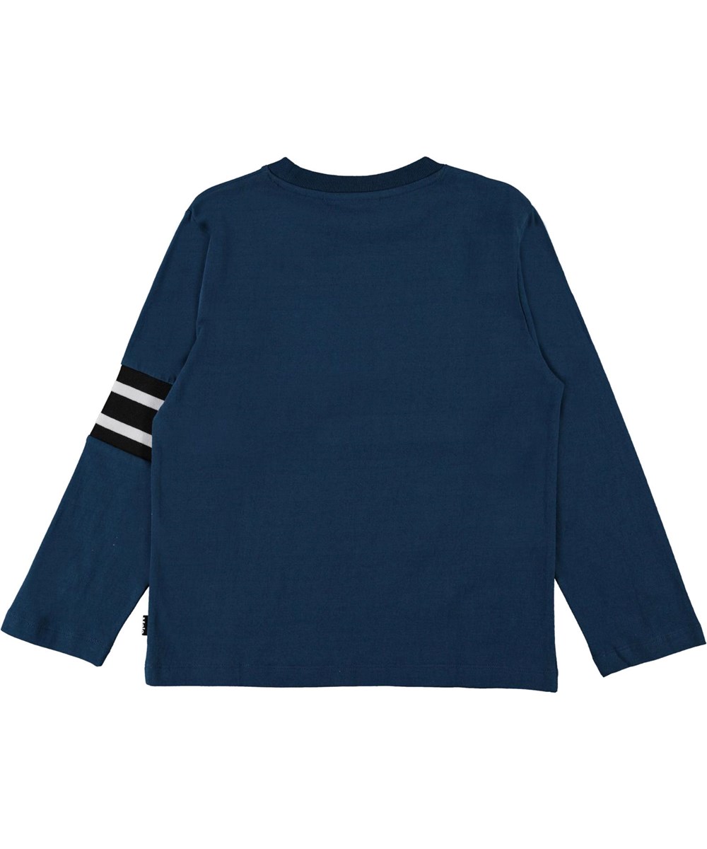 Ras - Sea - Blauwe biologische shirt met lange mouwen en strepen
