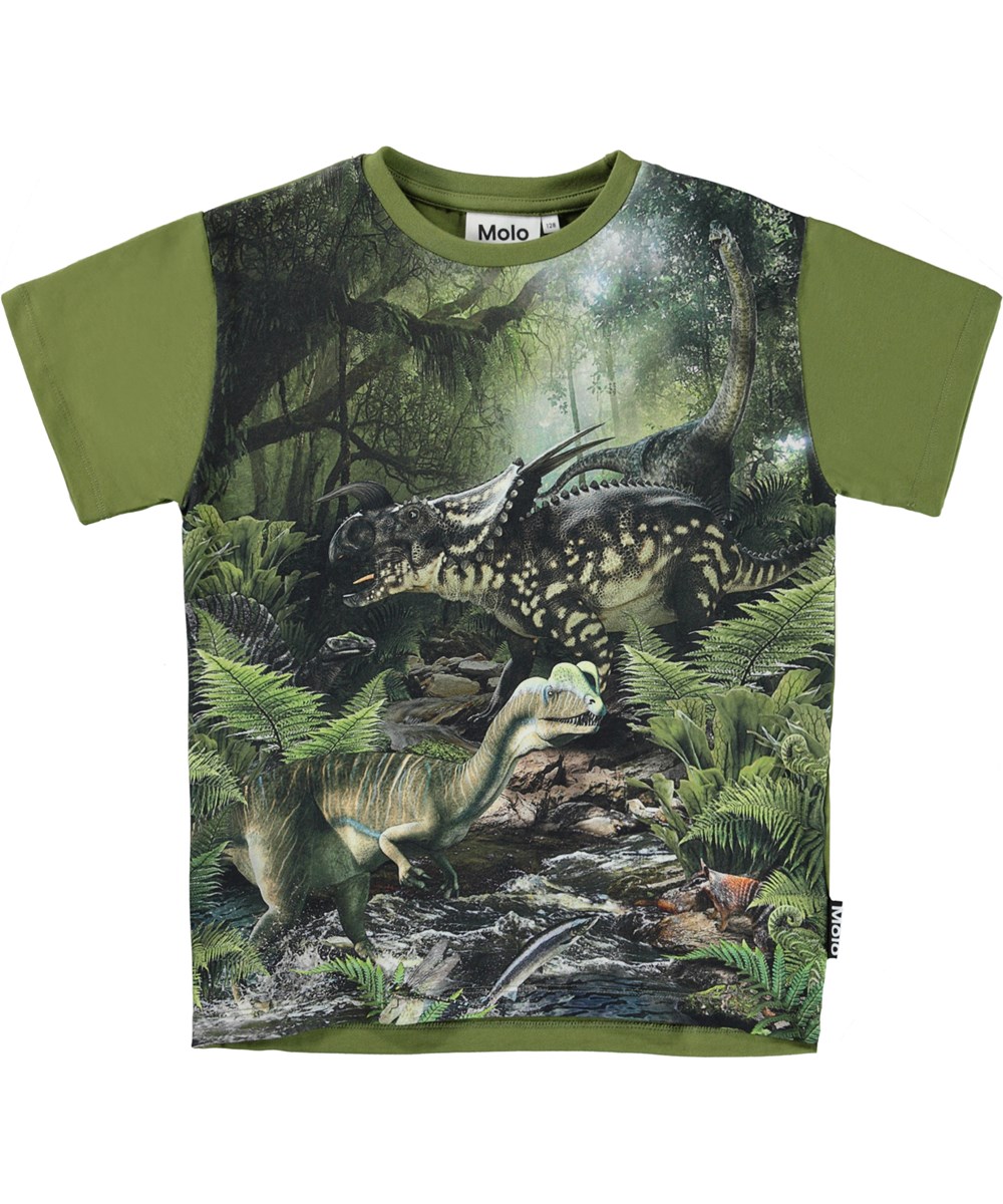 Rasmus - Green Dinos - Groen biologische t-shirt met een dinosaurusprint