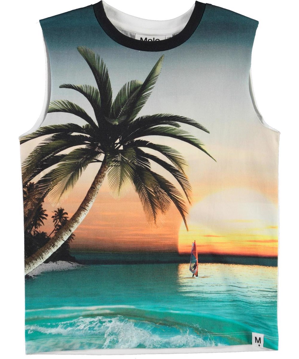 Ray - Sunset - Biologische surfer, strand en palmbomen hemd