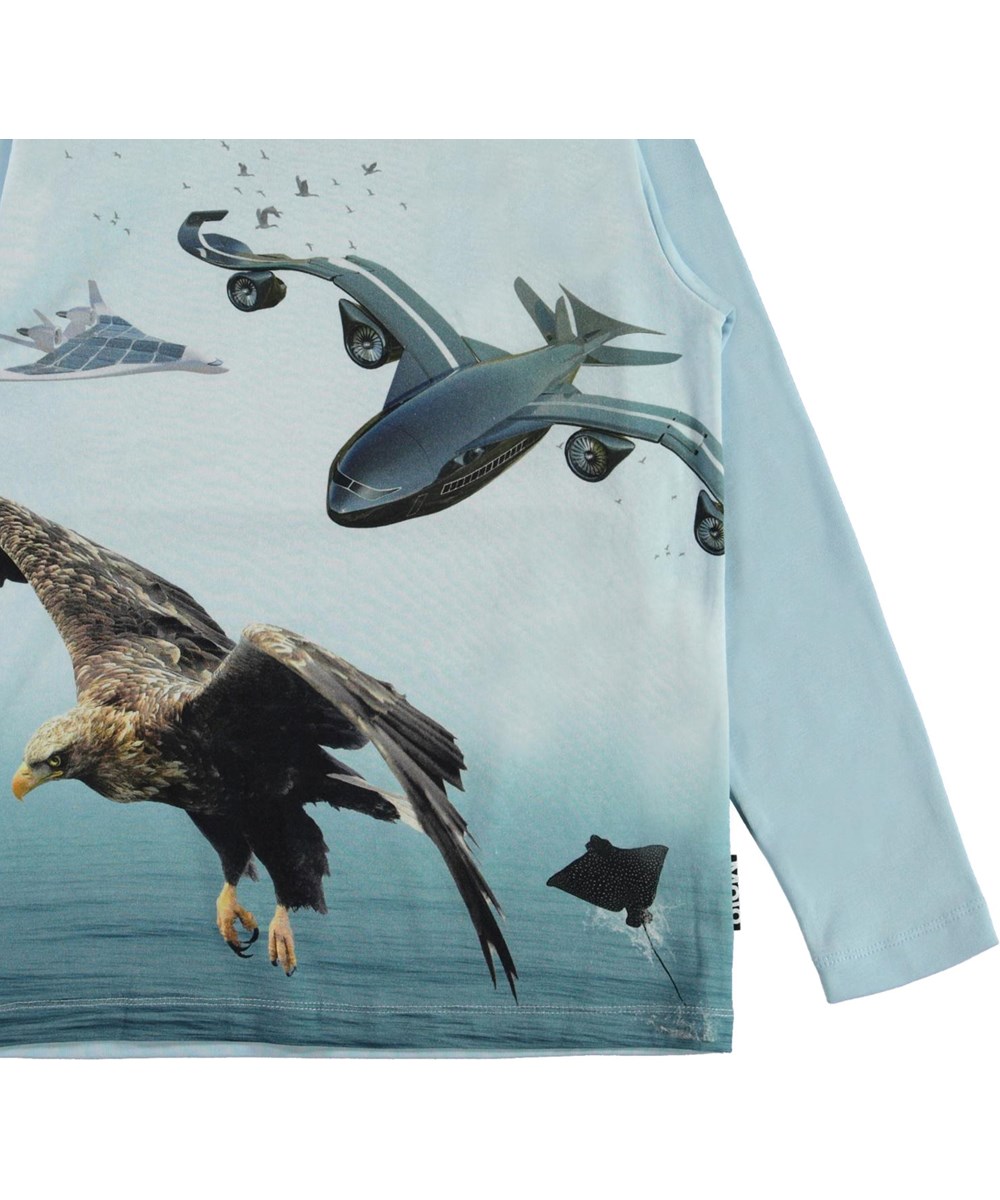 Reif - Biomimicry - Blauwe biologische shirt met adelaars en vliegtuigprint