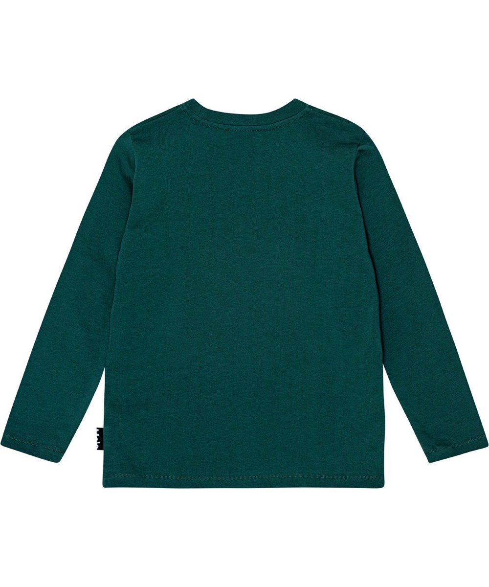 Reif - Polar Bear - Groene biologische katoenen longsleeve met geribbelde zoom. Plaatsingsprint van een ijsbeer onder het Noorderlicht.