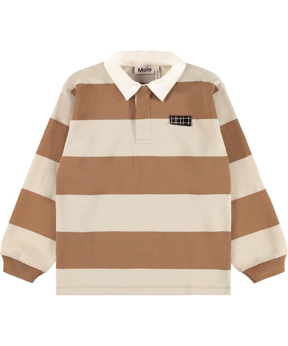 Relz - Fawn Moon - Wijd gestreept bruin en beige rugbyshirt voor kinderen gemaakt van zachte biologische katoen.
