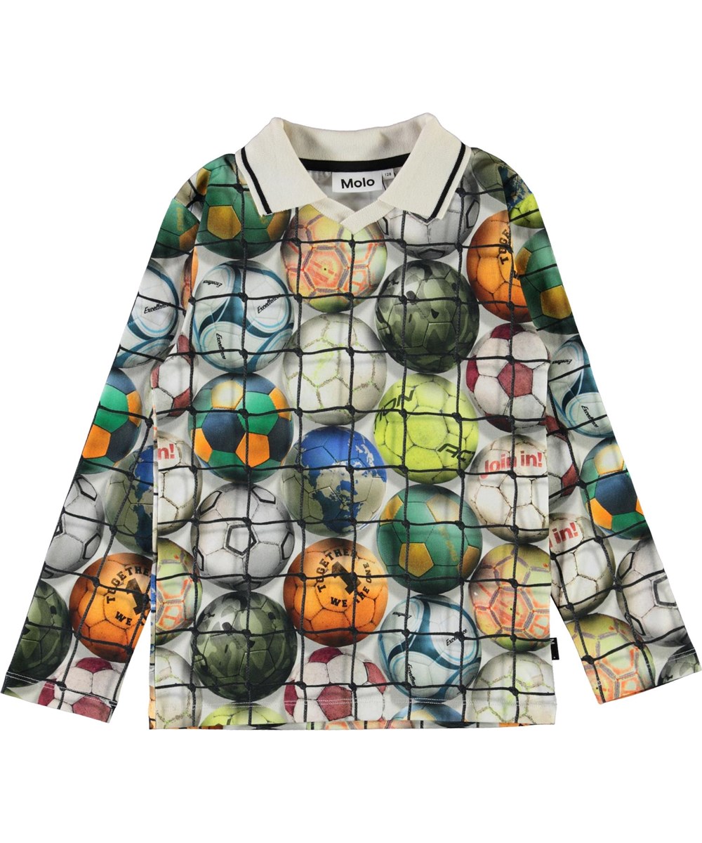 Renomi - Footballs - Biologische poloshirt met lange mouwen en voetballen