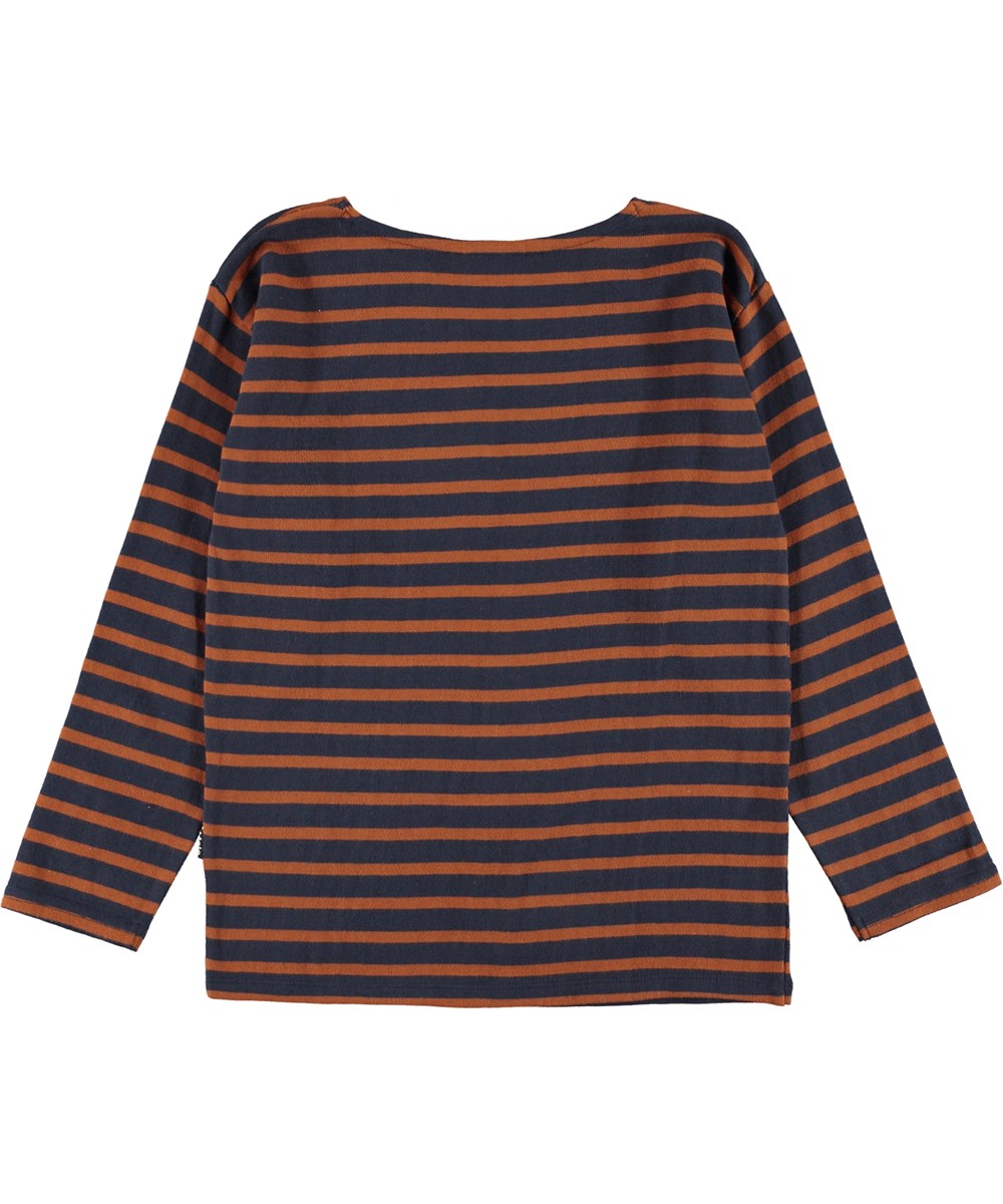 Rilder - Blue Brown - Gestreepte bruine en blauwe biologische longsleeve