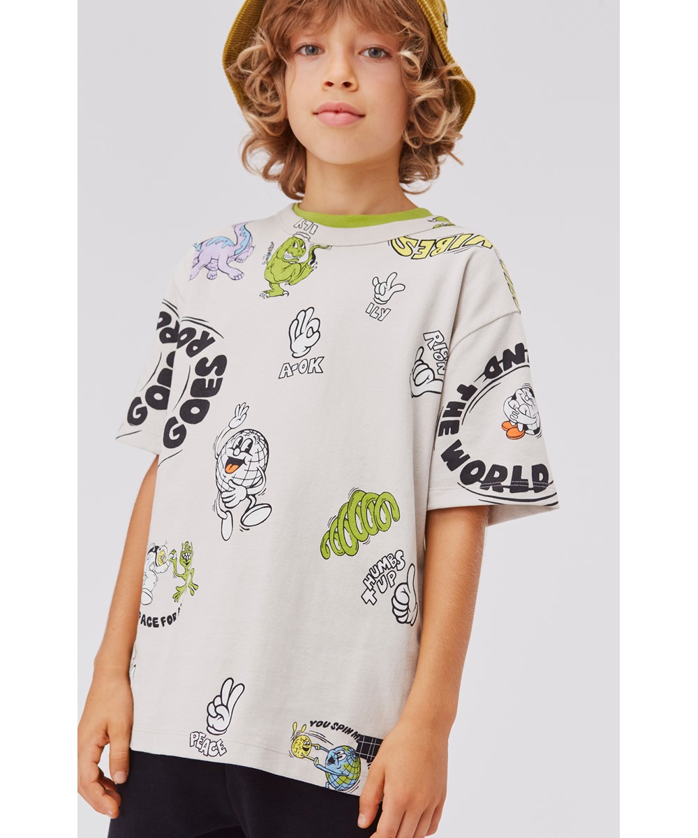 Riley - Space For All - Grijze biologische t-shirt met grappige symbolen