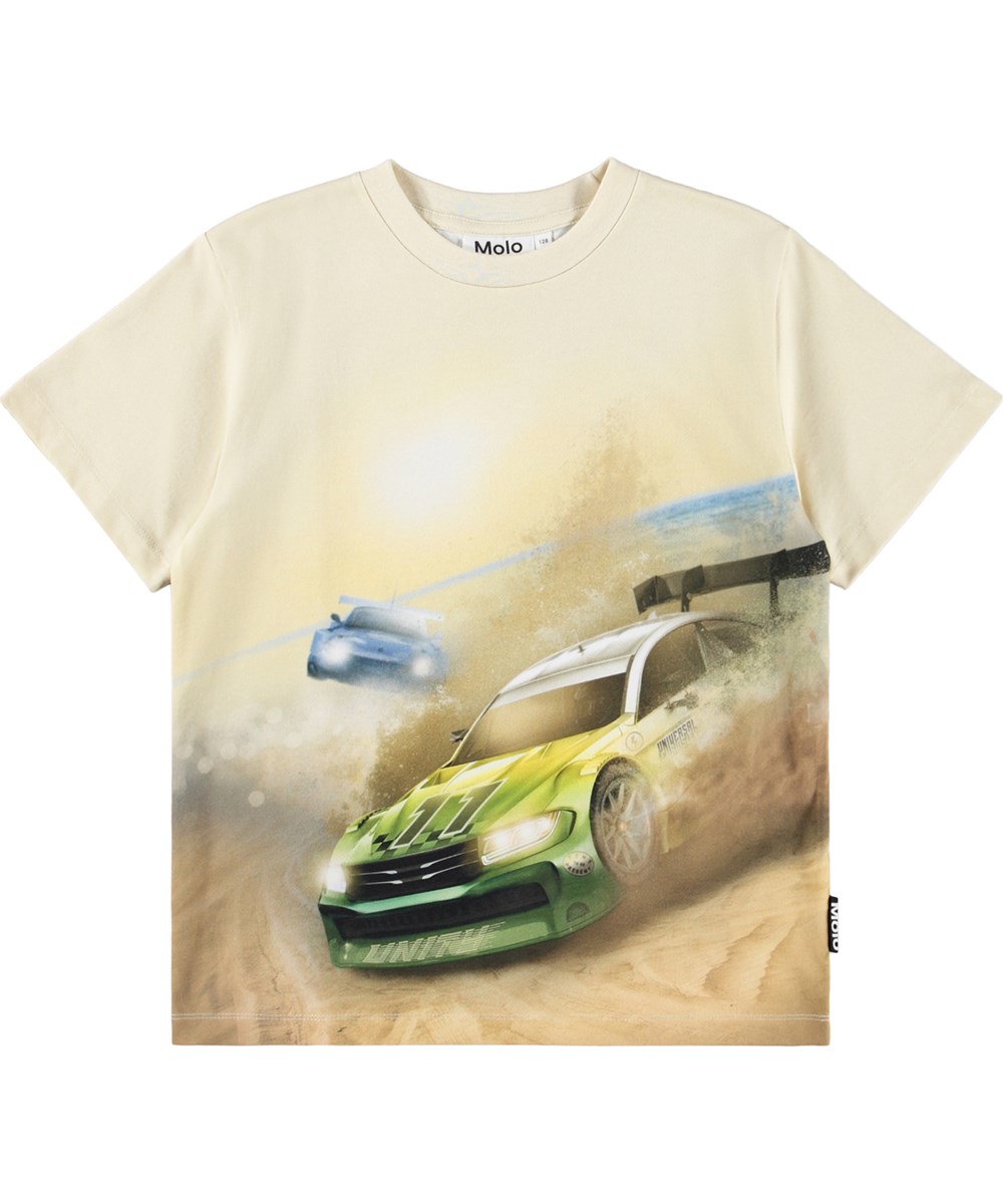 Riley - Beach Race - Beige kinder T-shirt gemaakt van biologisch katoen