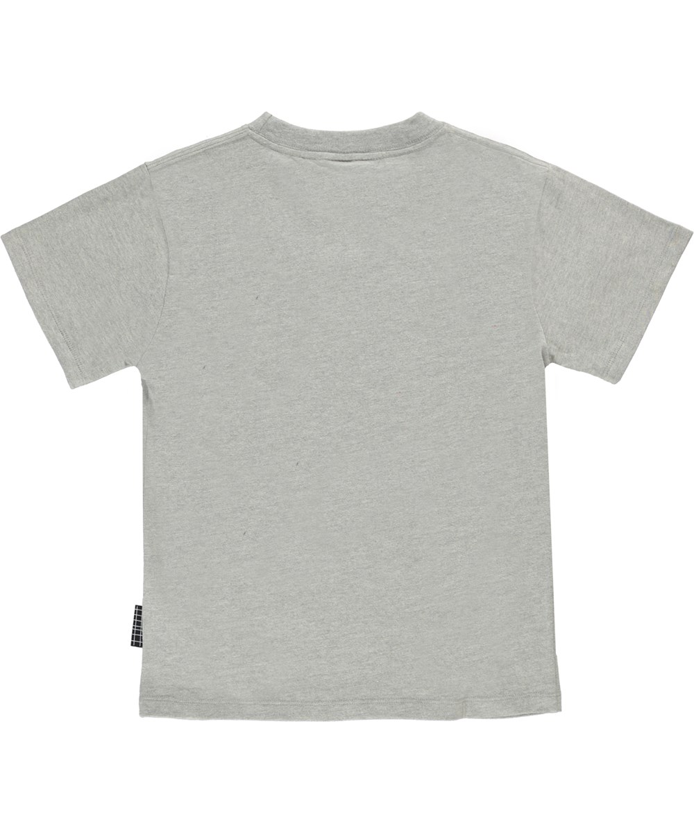 Riley - Grey Melange - Grijze biologische t-shirt met een tekst