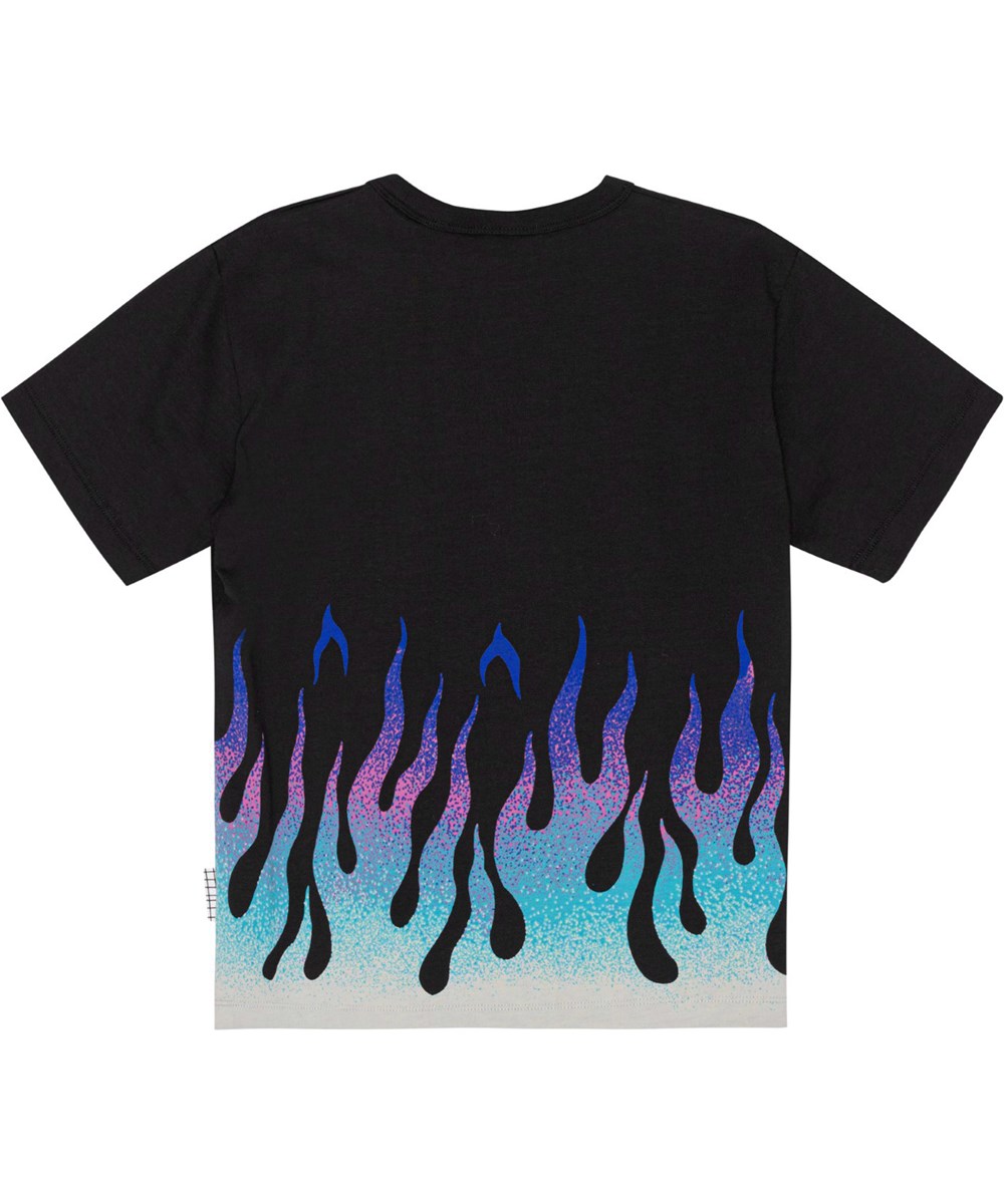 Riley - Lit - Zwarte biologische t-shirt met vlammenprint