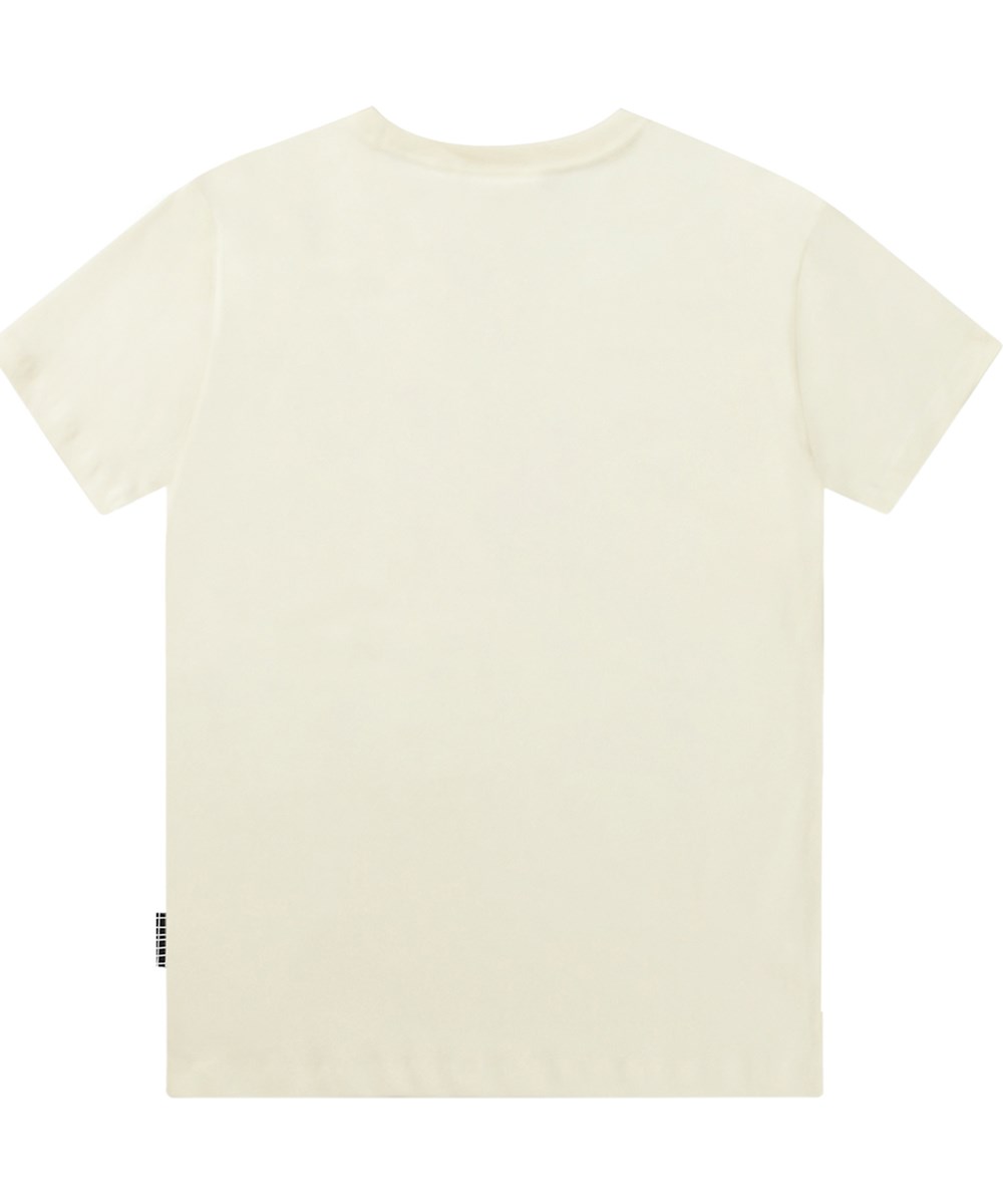 Riley - Pixel Alien - Off-white t-shirt van biologisch katoen met groene pixel alien print.