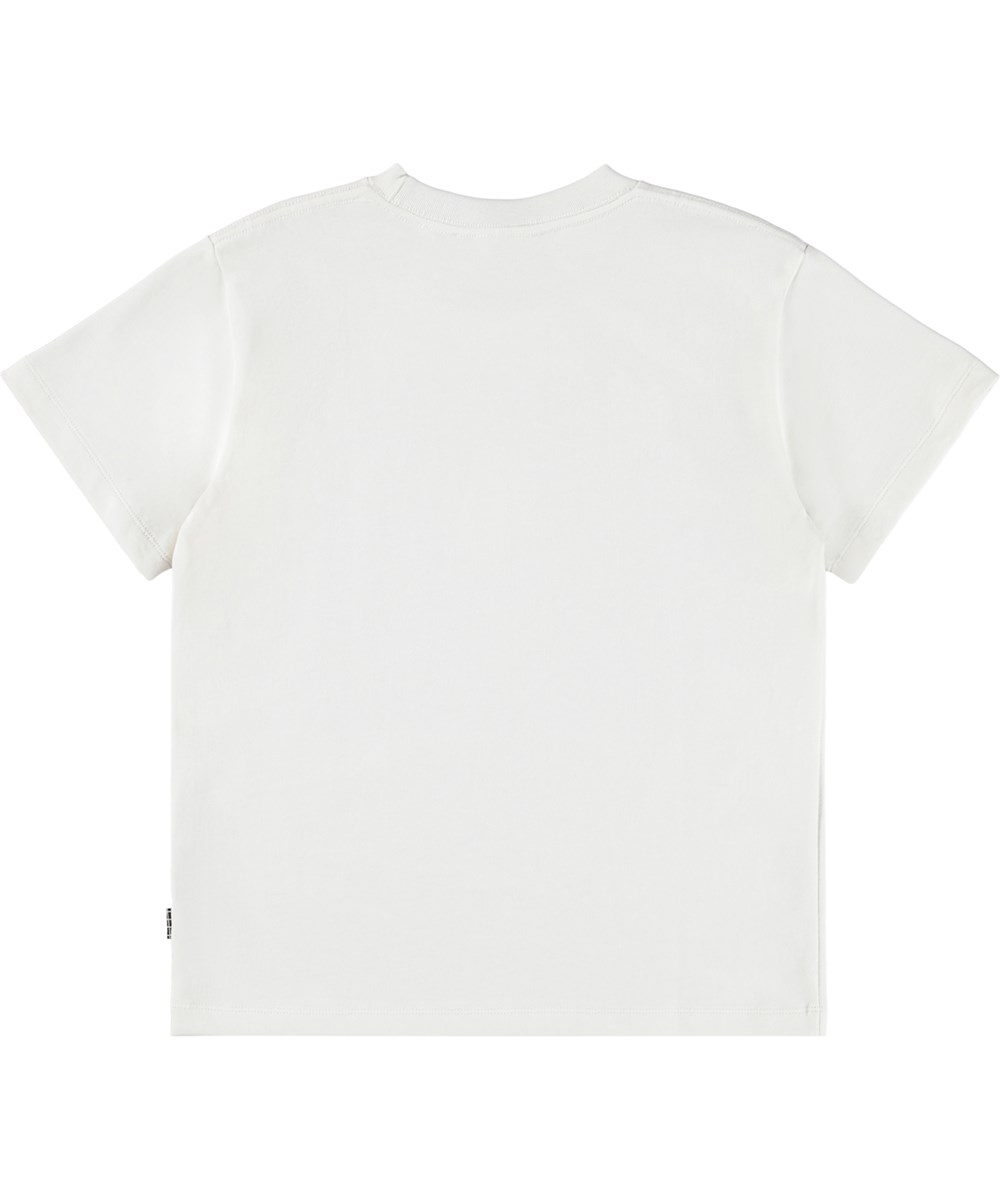 Riley - Scate - Wit t-shirt gemaakt van zacht biologisch katoen met een print en een ribboord rond de hals.