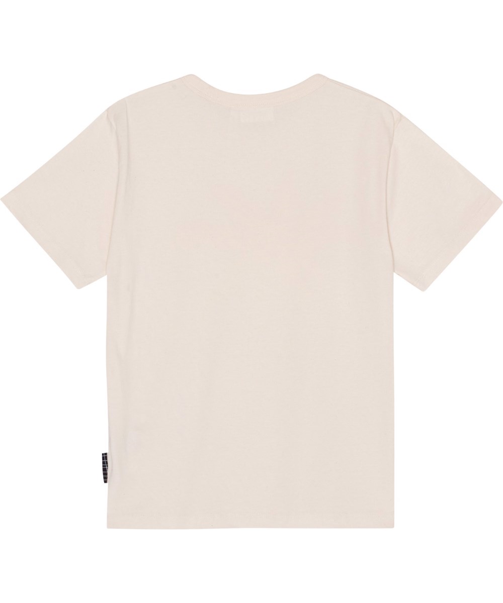 Riley - Spray Palm - Lichte naturelkleurige biologische t-shirt met palmbomenprint