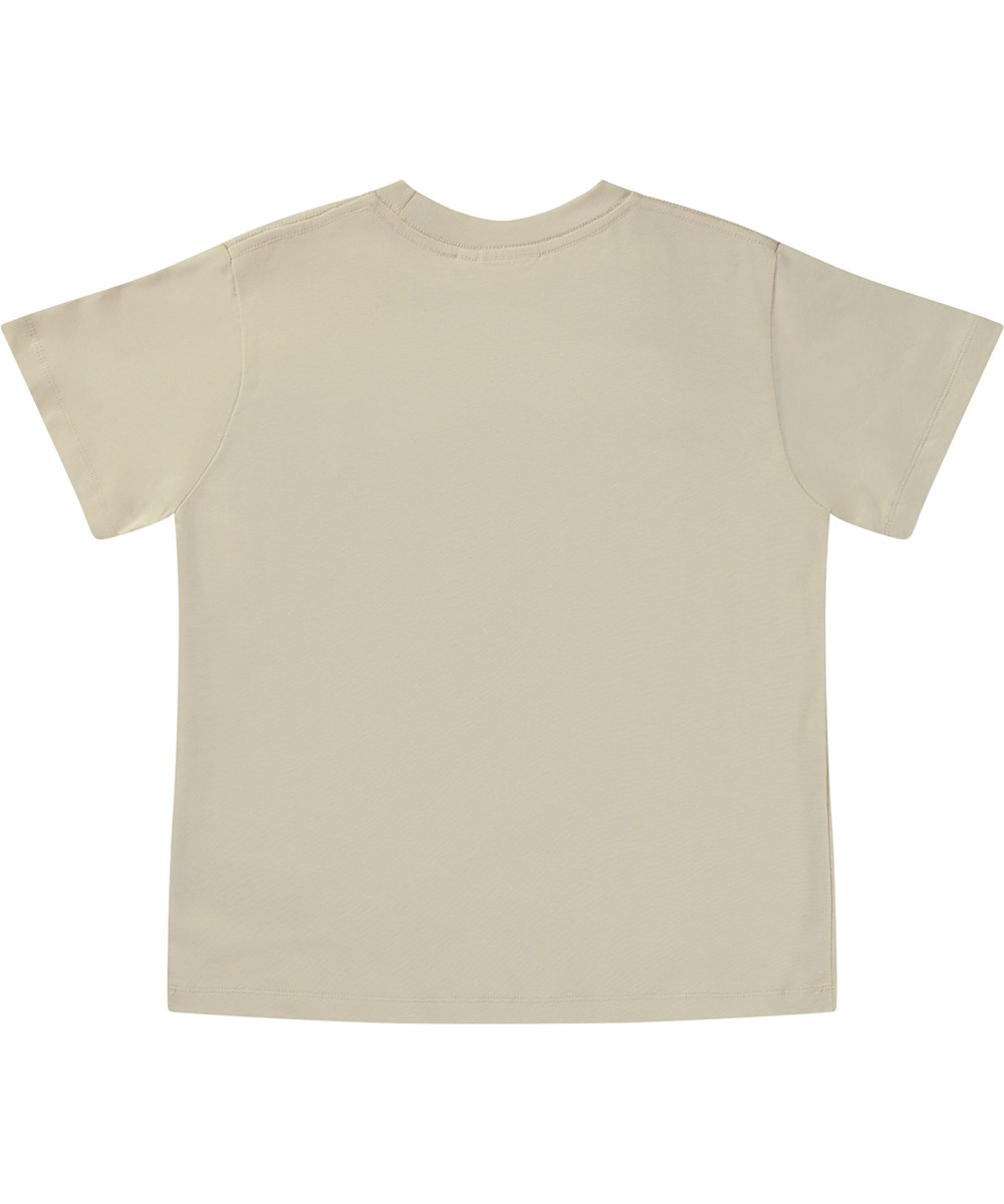 Riley - Strange World - Beige biologische t-shirt met het heelal en dinosaurusprint