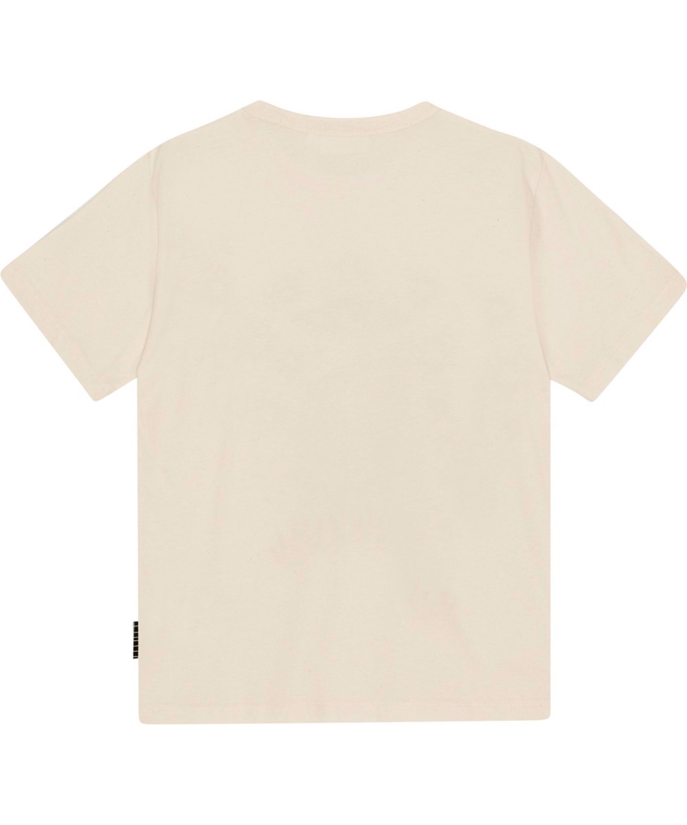 Riley - UFO And Dinos - Lichte naturelkleurige biologische t-shirt met UFO en dinosaurusprint