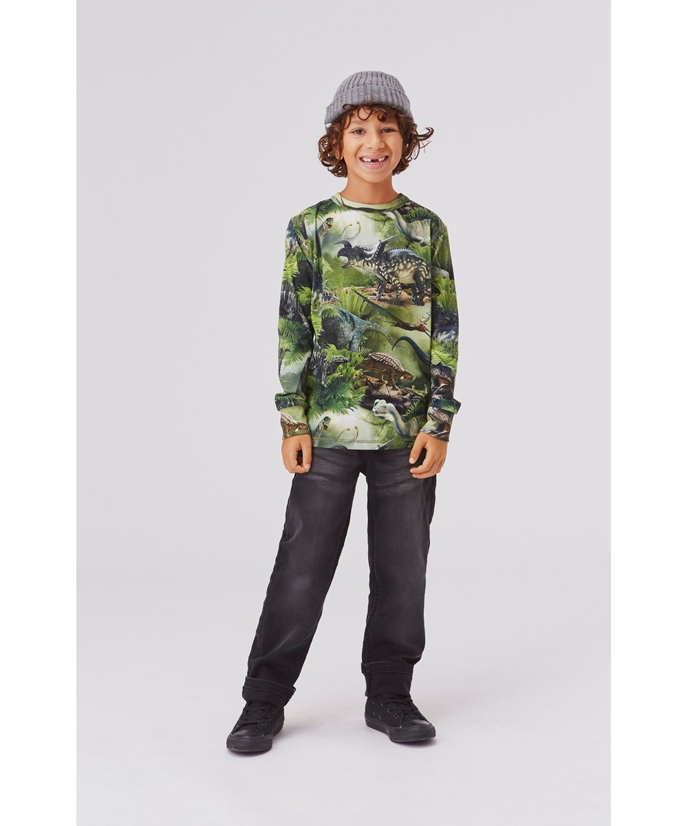 Rill - Dinos - Groene biologische longsleeve met dinosaurusprint