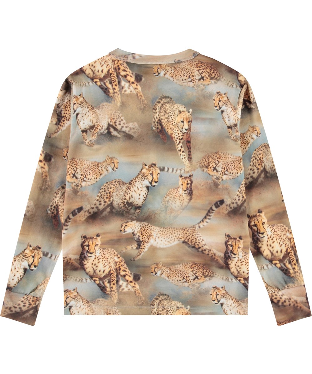 Rill - Fast Cheetahs - Kinder longsleeve met cheeta's in zacht biologisch katoen met ribboord rond de hals en mouwen