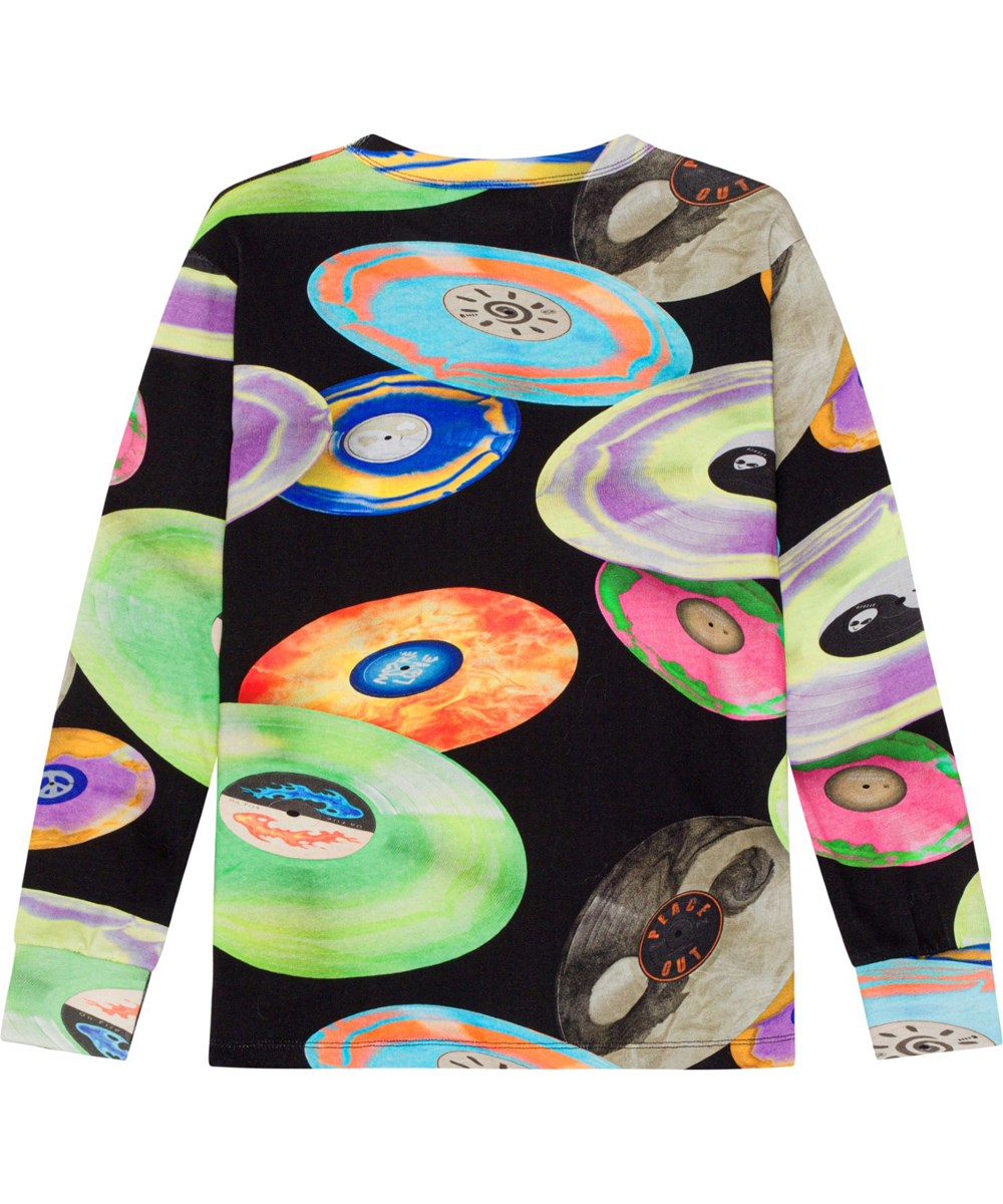 Rill - Records Dark - Zwarte biologische shirt met kleurrijke elpeeprint