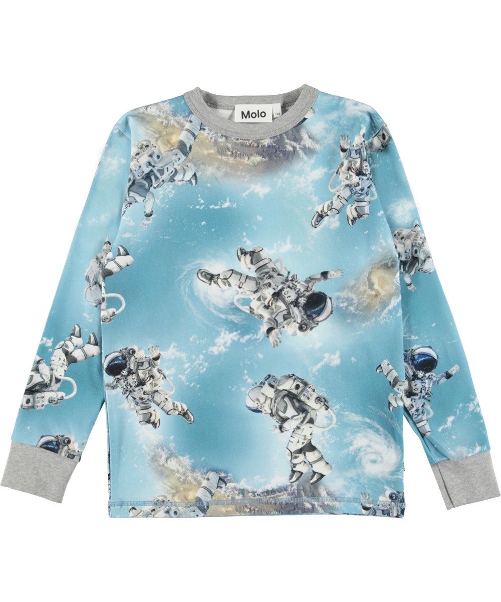 Rill - Space Walking - Lichtblauwe biologische longsleeve met astronauten