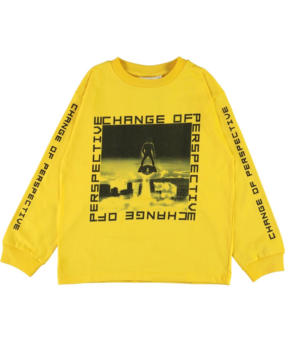 Rin - Sunrise - Gele biologische sweater met change print